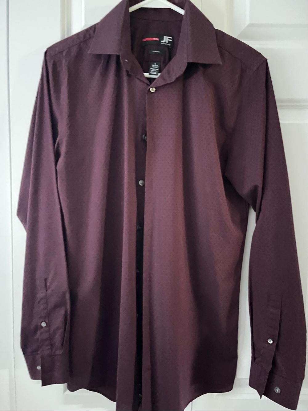 jf j.ferrar Men's Burgundy and Gray Long-Sleeve Dress Shirt